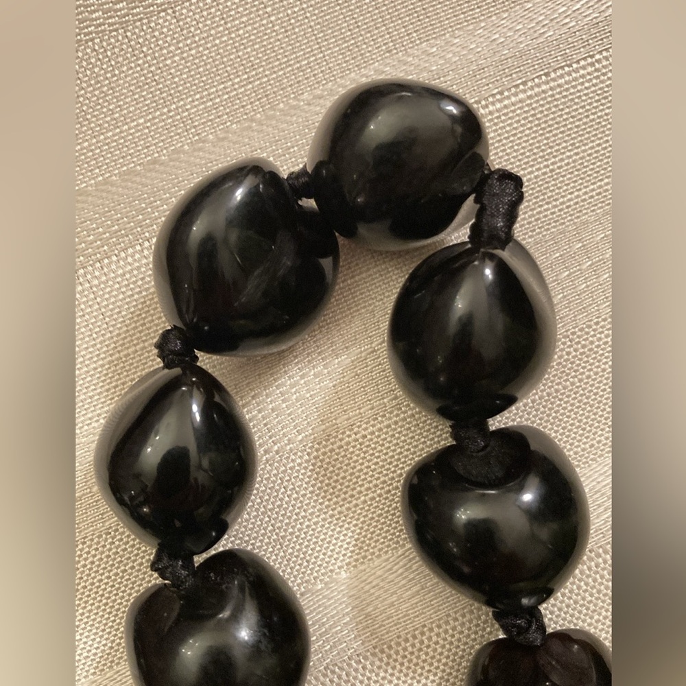 22” Natural Hawaiian Kukui Nut Necklace; Handknotted on Ribbon; Adjustable